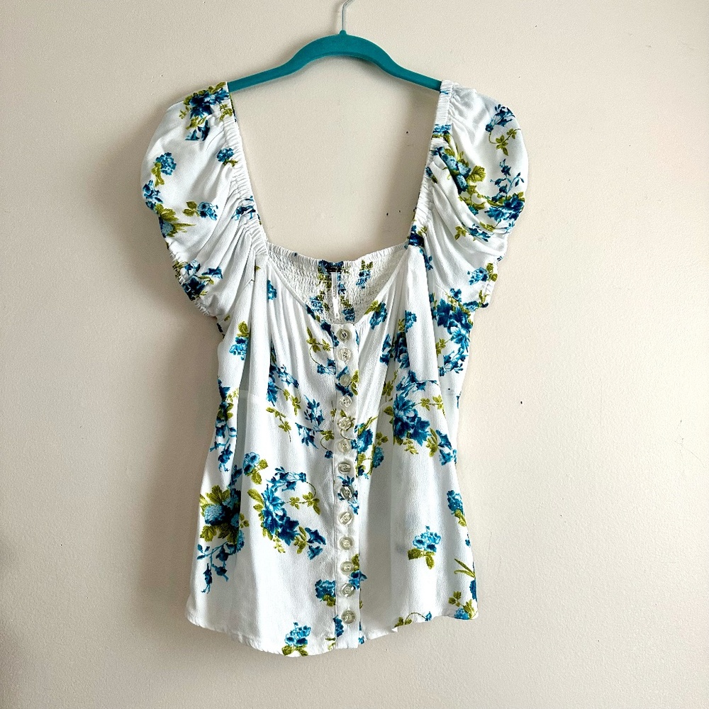 Free People • Close To You Ivory Floral Blouse‎